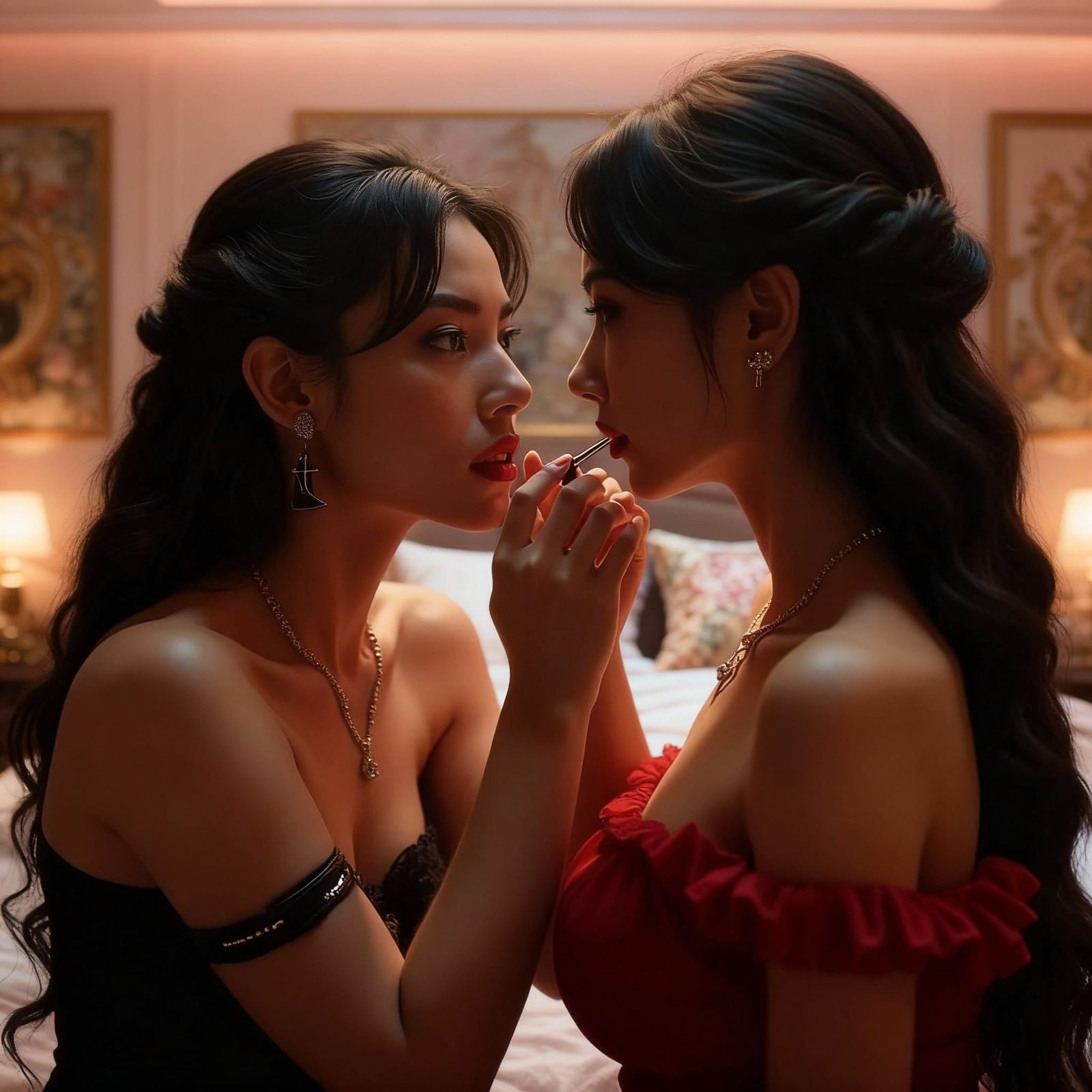 Fantasy Concept Art of Girls Applying Lipstick