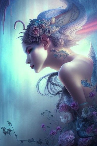 Ethereal Succubus Portrait in Vaporwave Style