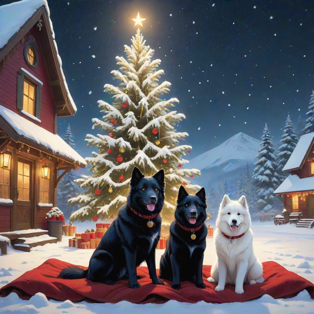 Adorable Dogs in Winter Wonderland Scene, Rendered in Hyperr...