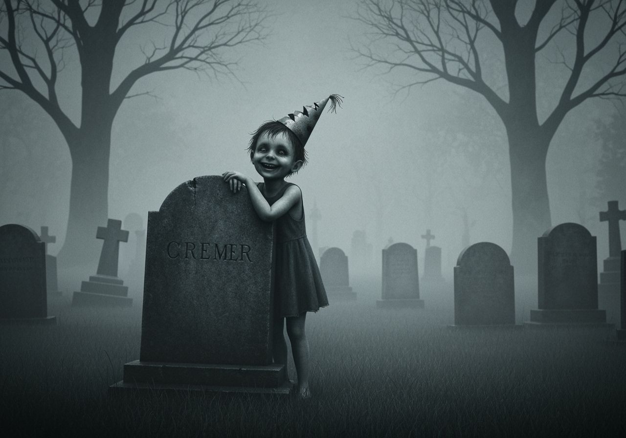 Child in Eerie Cemetery with Dark Gothic Art Style