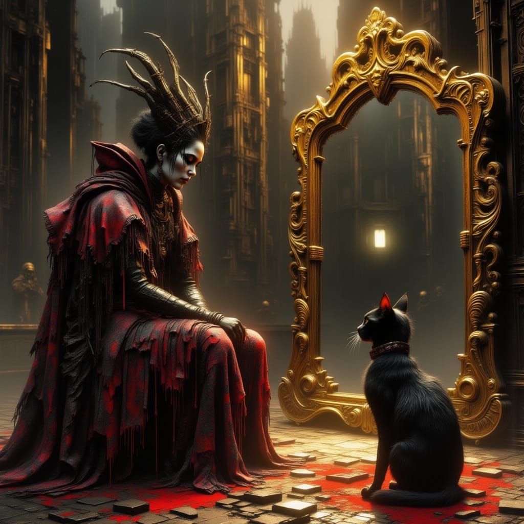 Queen of Demon Hearts in a Golden Mirror