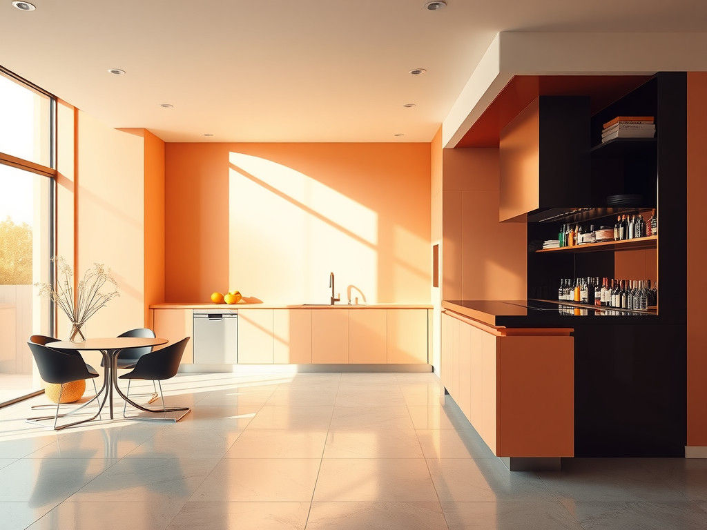 Futuristic Minimalist Kitchen in Peach and Raisin Hues