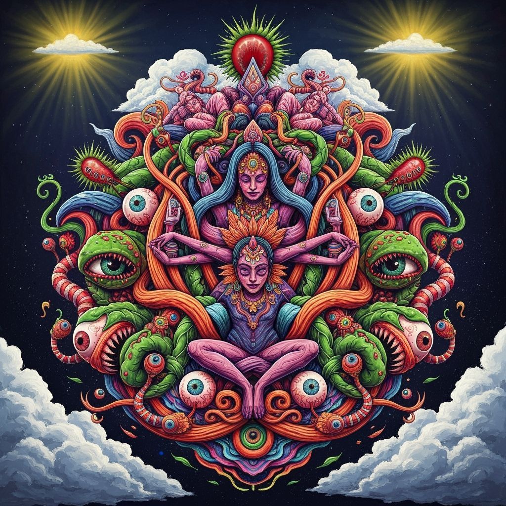 Himalayan Figures in Surreal Psychedelic Harmony