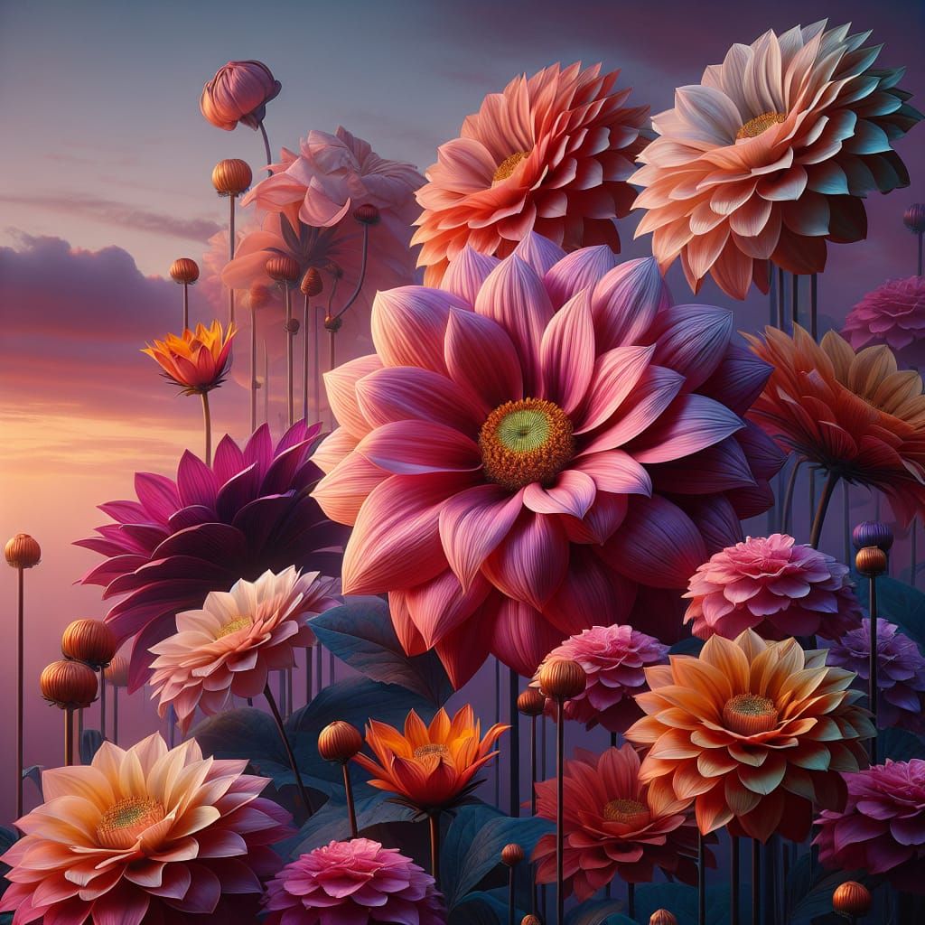 Floral Digital Art with Pink and Peach Flowers