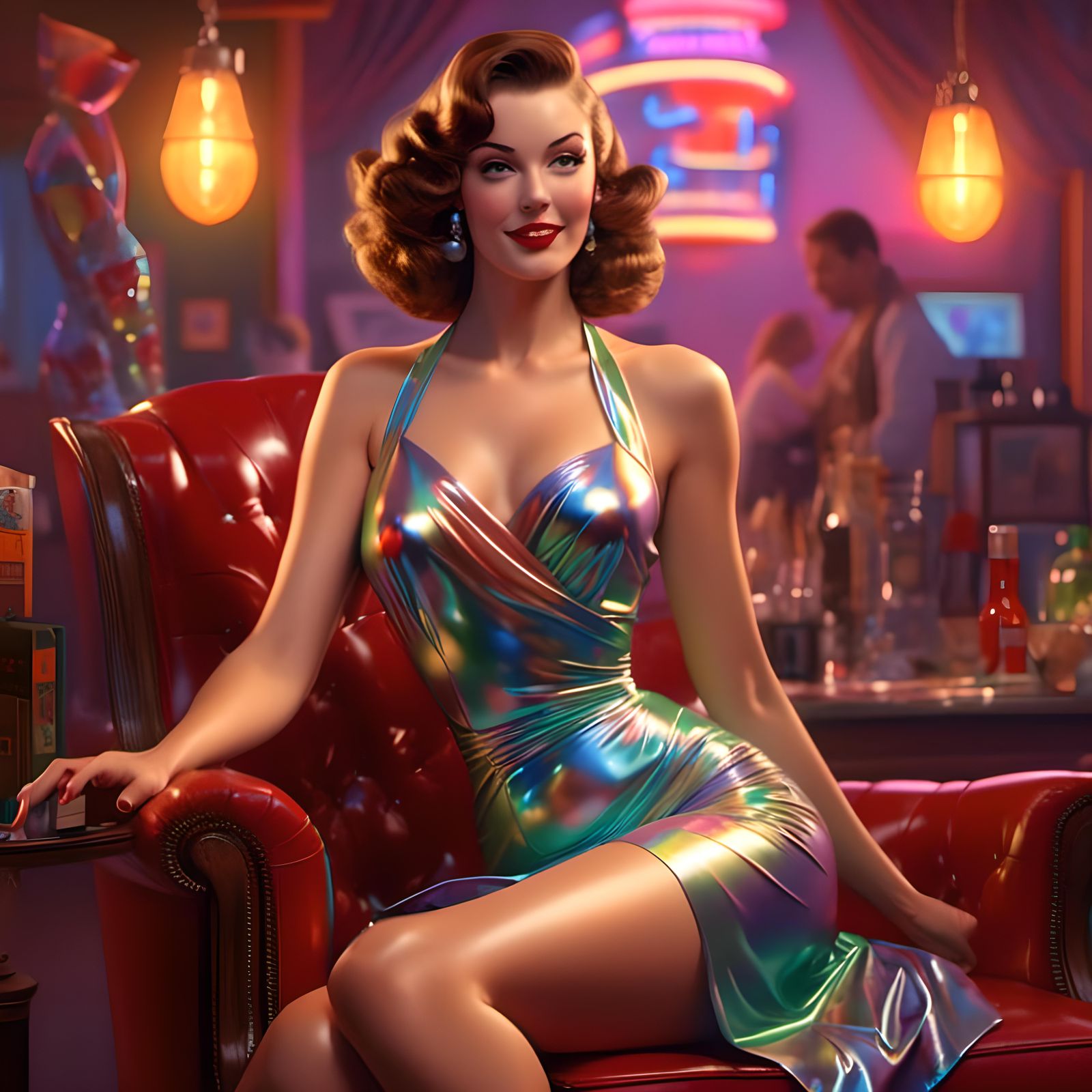 1970s Woman in Wrap Dress, 3D Render