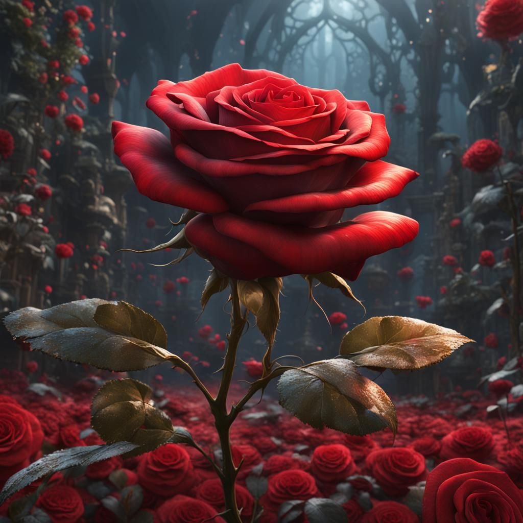 Vibrant Red Rose in Full Bloom: Digital Art