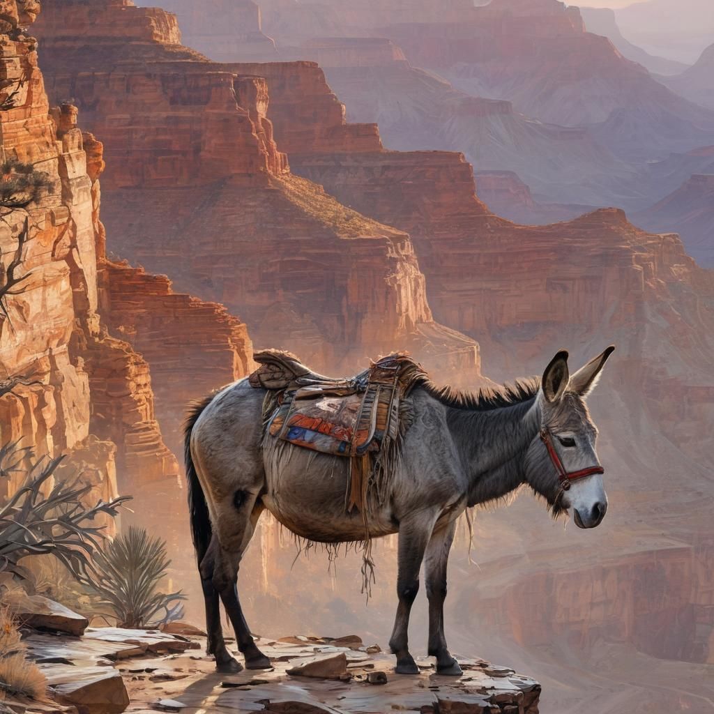 Burro at Sunset Grand Canyon in Watercolor Style