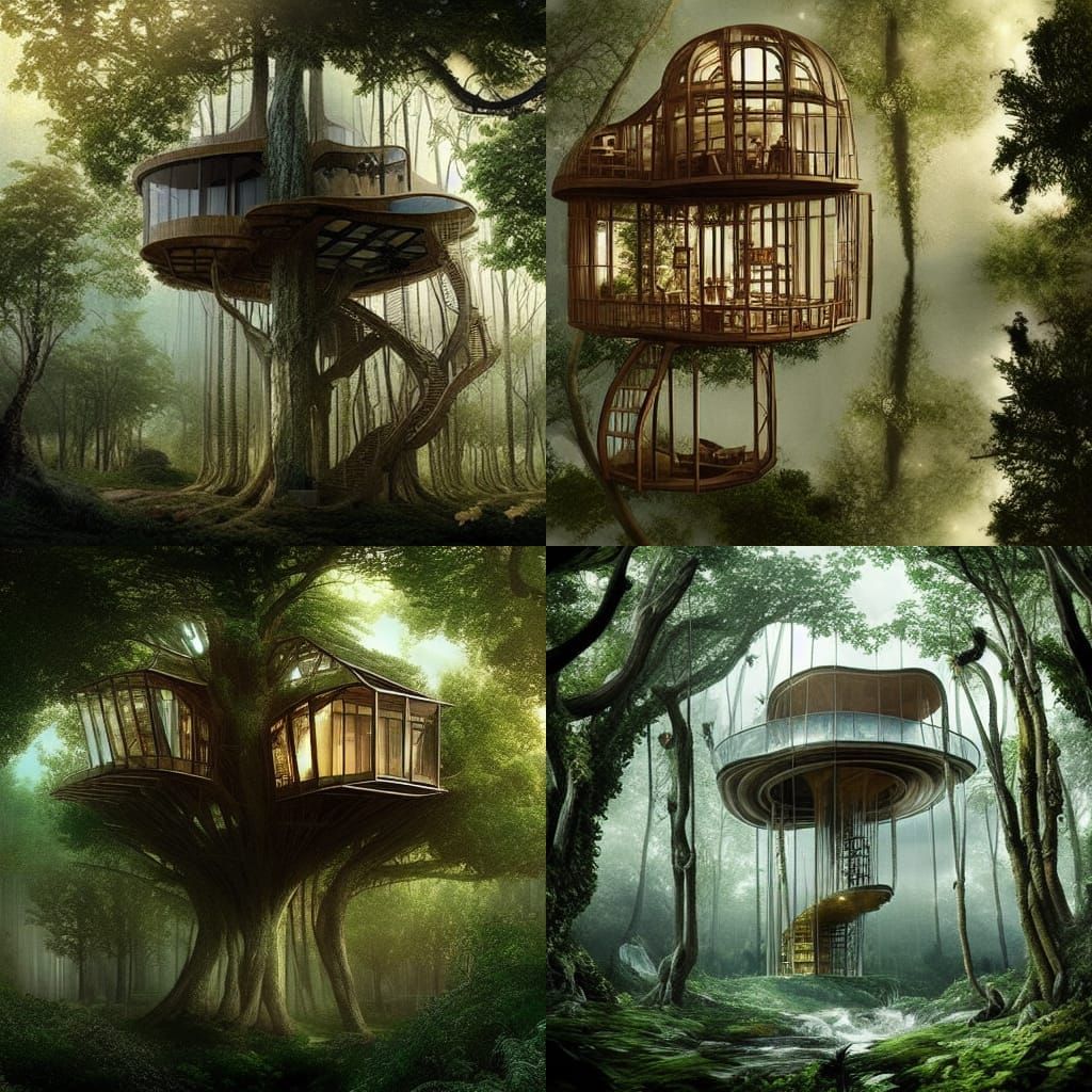 Glass Treehouse Interior in Digital Matte Painting