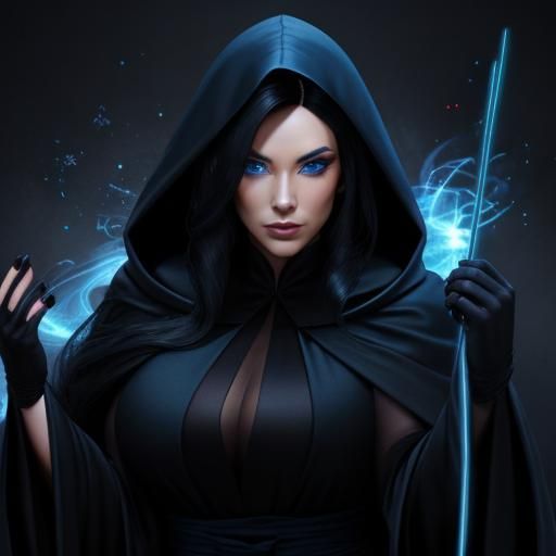 Curvy Black-Haired Magician Master of Time