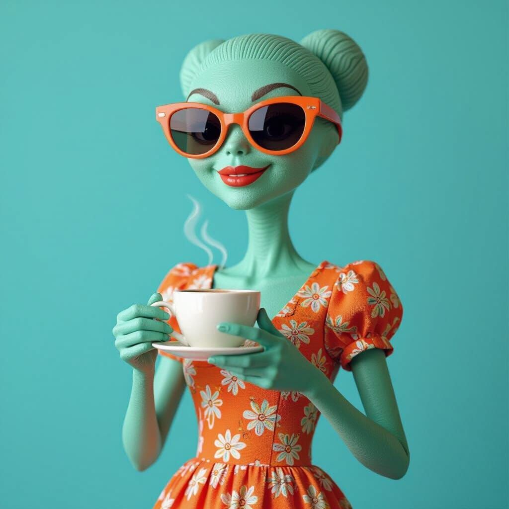 Alien Drinks Coffee in Stop Motion Style