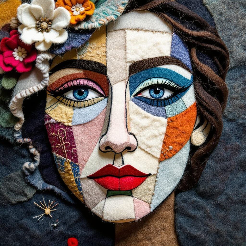 Textile Portrait of Woman in Wool Felt Style