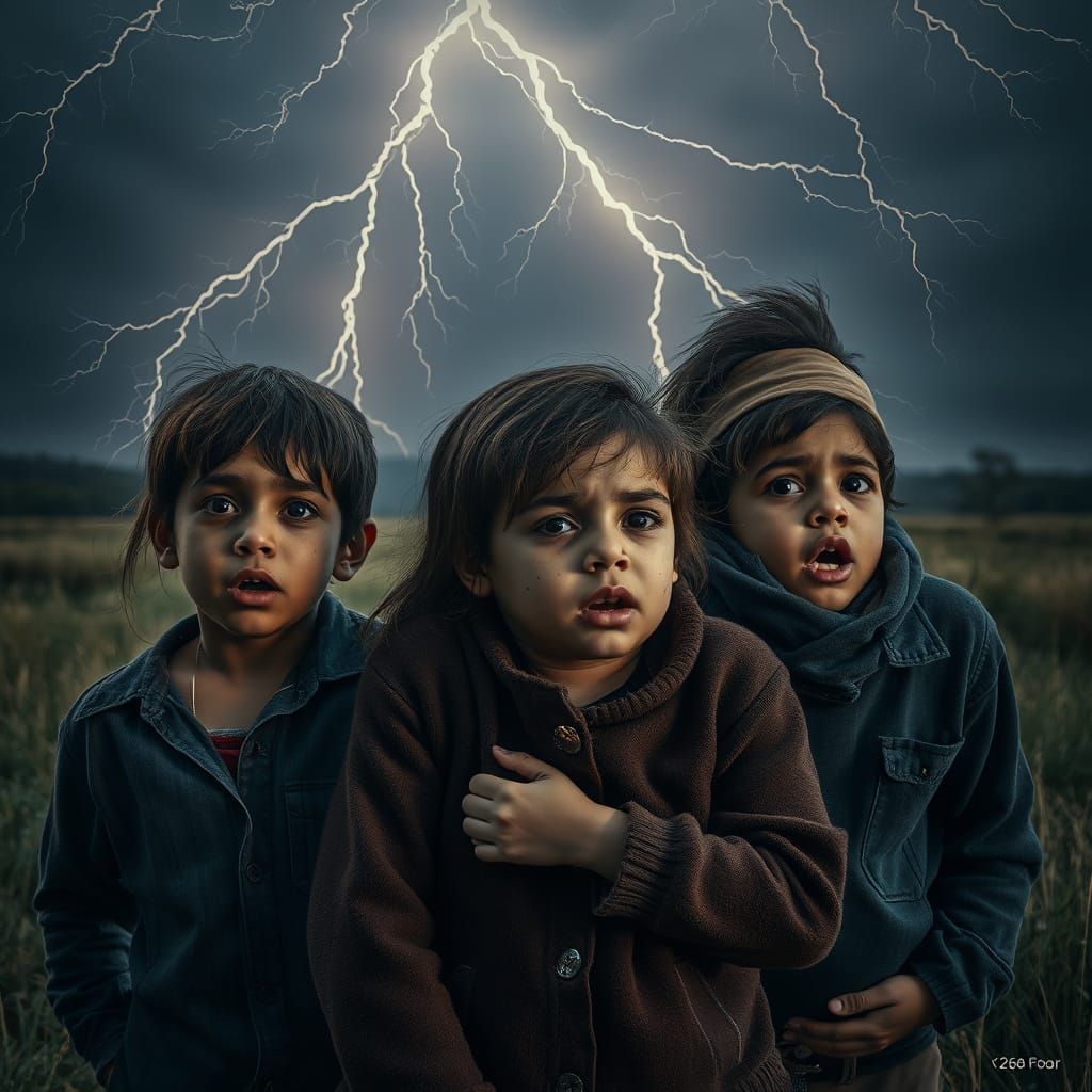 A family ofs, trembling palpable fear, their, terrified eyes...