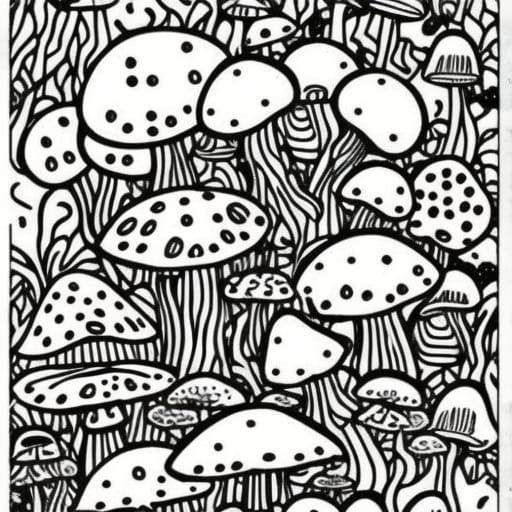Mushroom Coloring Page with Thin Lines and Polka Dots