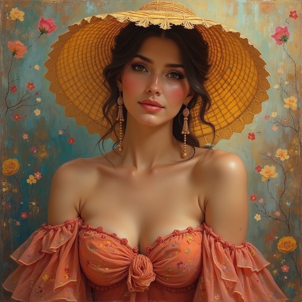 Pretty Woman in Art Nouveau and Impressionist Styles