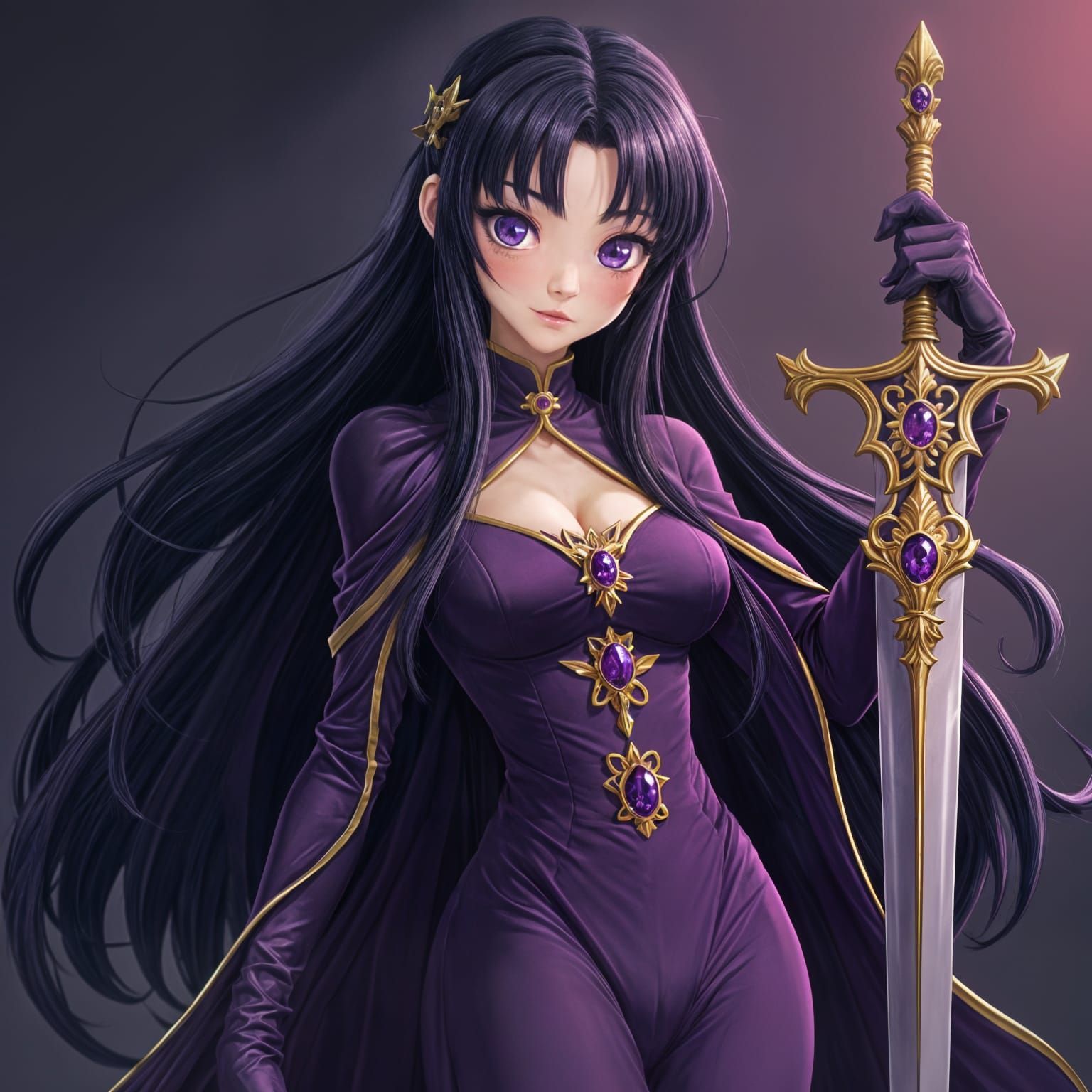 Anime Villainess in Purple Dress with Sword