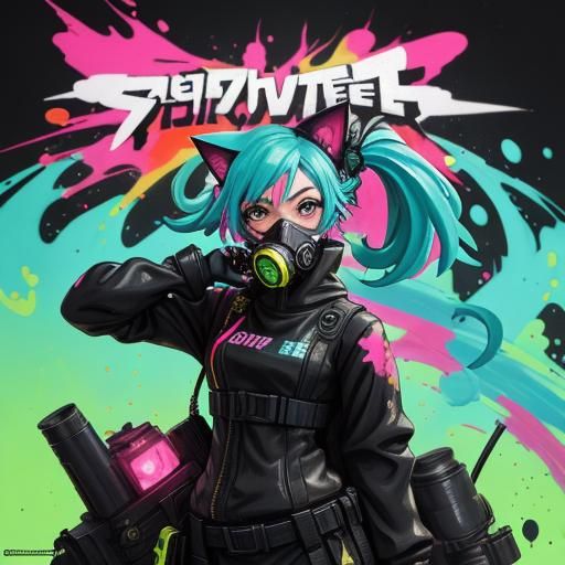 Catgirl Figurine in Toxic Wasteland: Digital Art