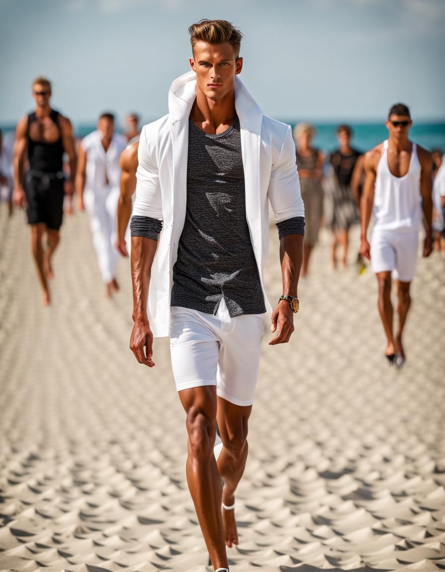 Fashion show at the beach. - White and black