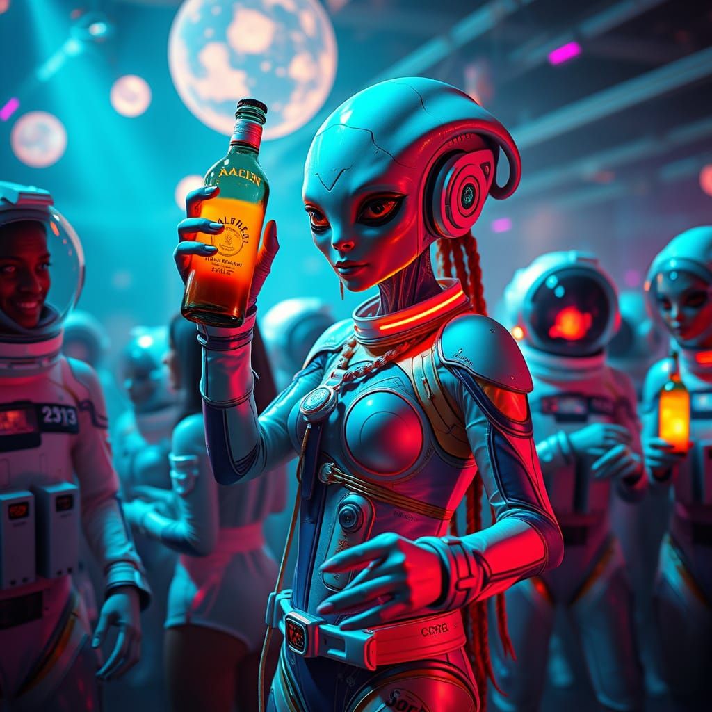 Vibrant Celestial Party in Futuristic Style