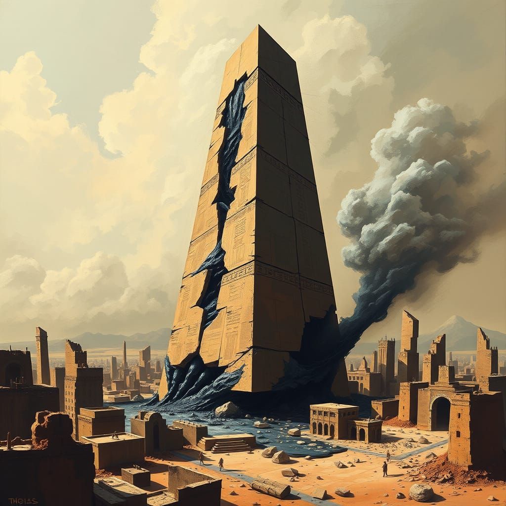 Cosmic Monolith Dominates Ravaged Metropolis in Fractured Cu...
