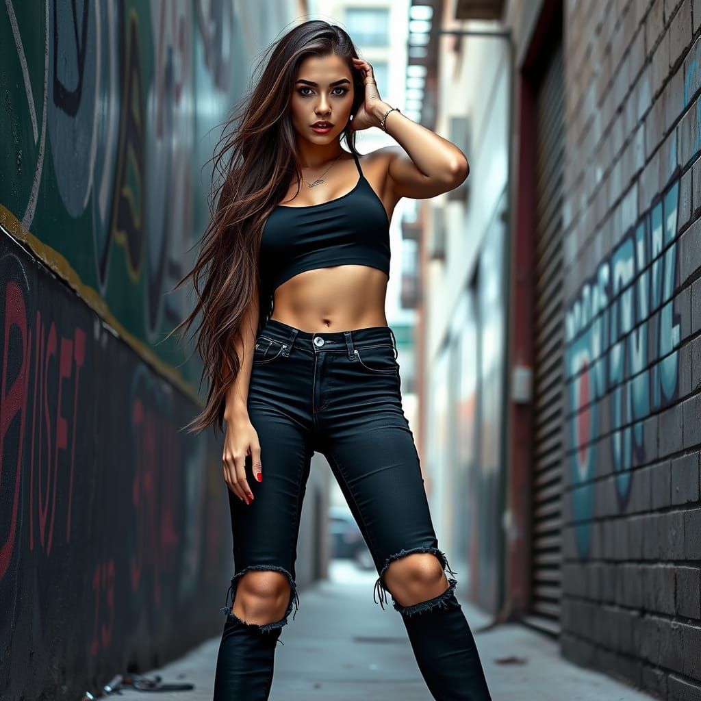 Stylish Woman Posing in Urban Alleyway