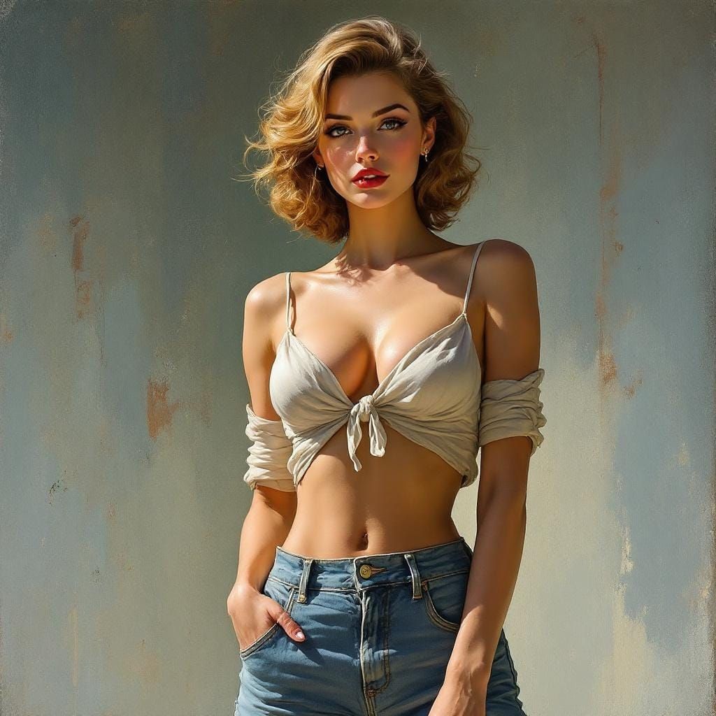 1950s Pin-Up Portrait in Impasto Style