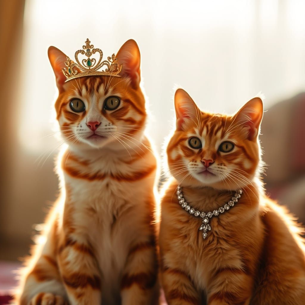 Regal Tabby Cats Pose in Golden Light