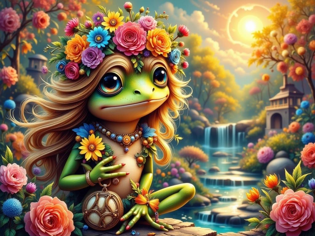 a female peace frog of the sixties  whimsical quirky psyched...