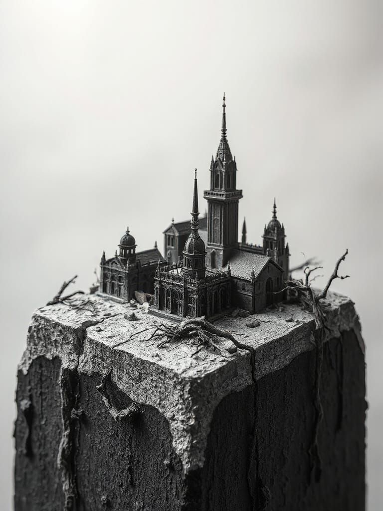 Grim City Diorama on Pencil as Graphite Art