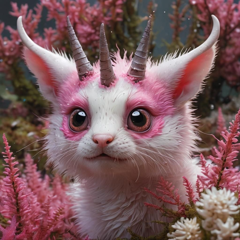 Cute Unicorn-Ferret Creature with Antler Horns