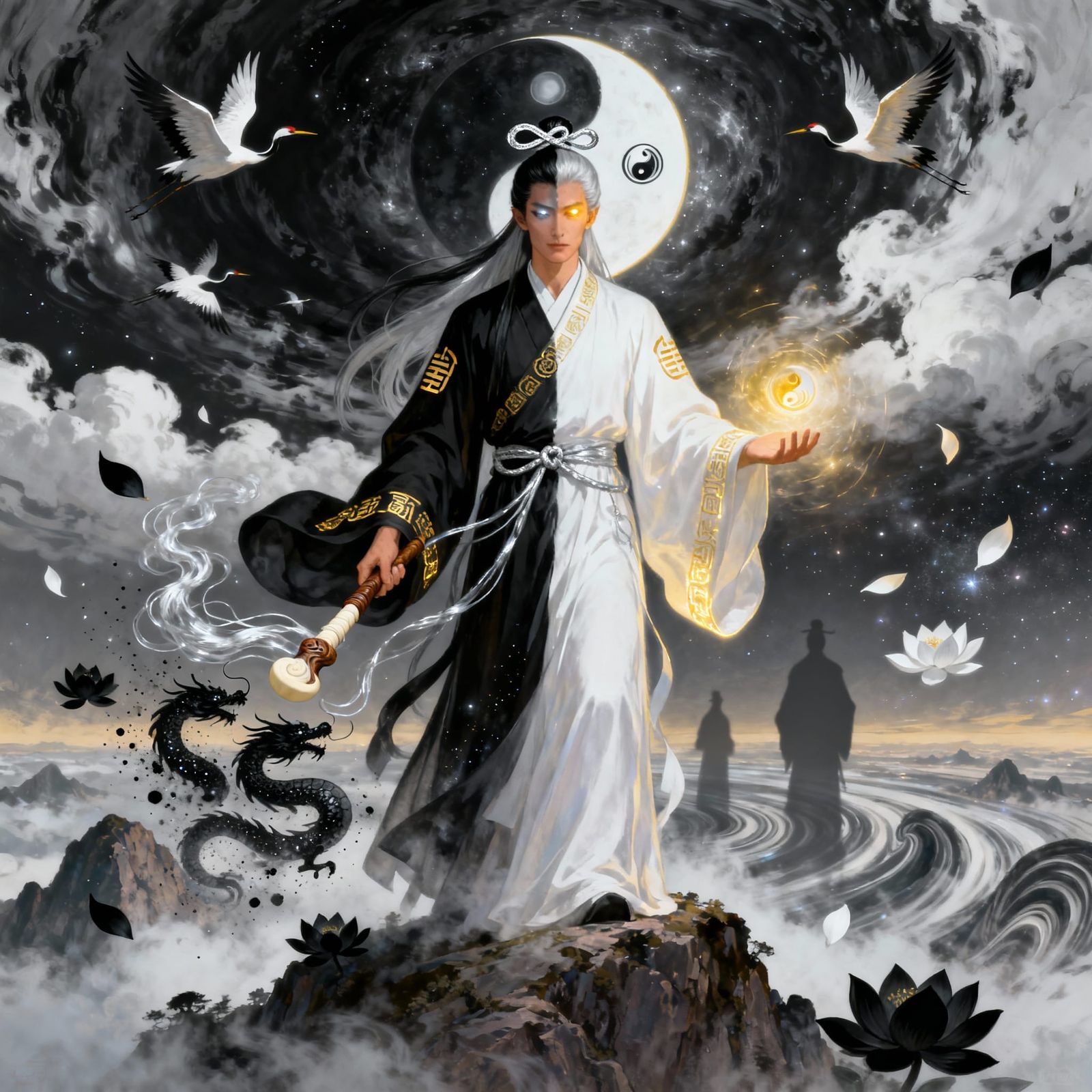 Yin Yang Tao Master on Misty Mountain Peak