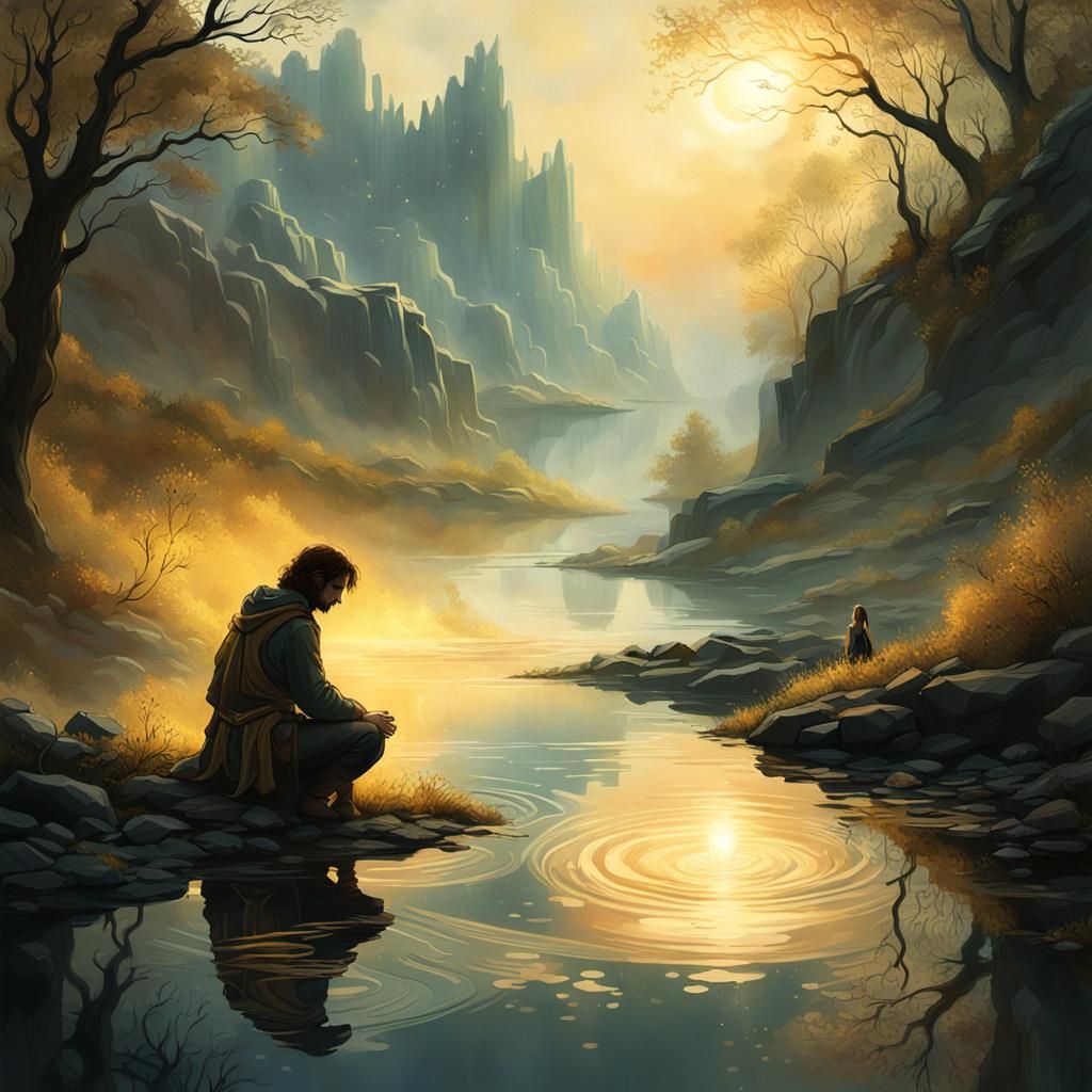 Ethereal River Scene in Dark Fantasy Style