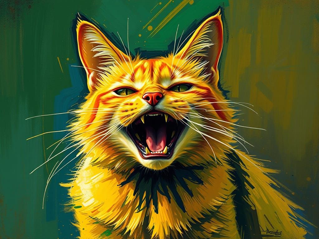 Wild Yellow Cat in Mad Fauvist Style