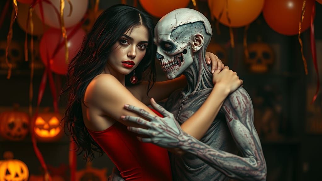 Vampire and Zombie's Intimate Halloween Dance