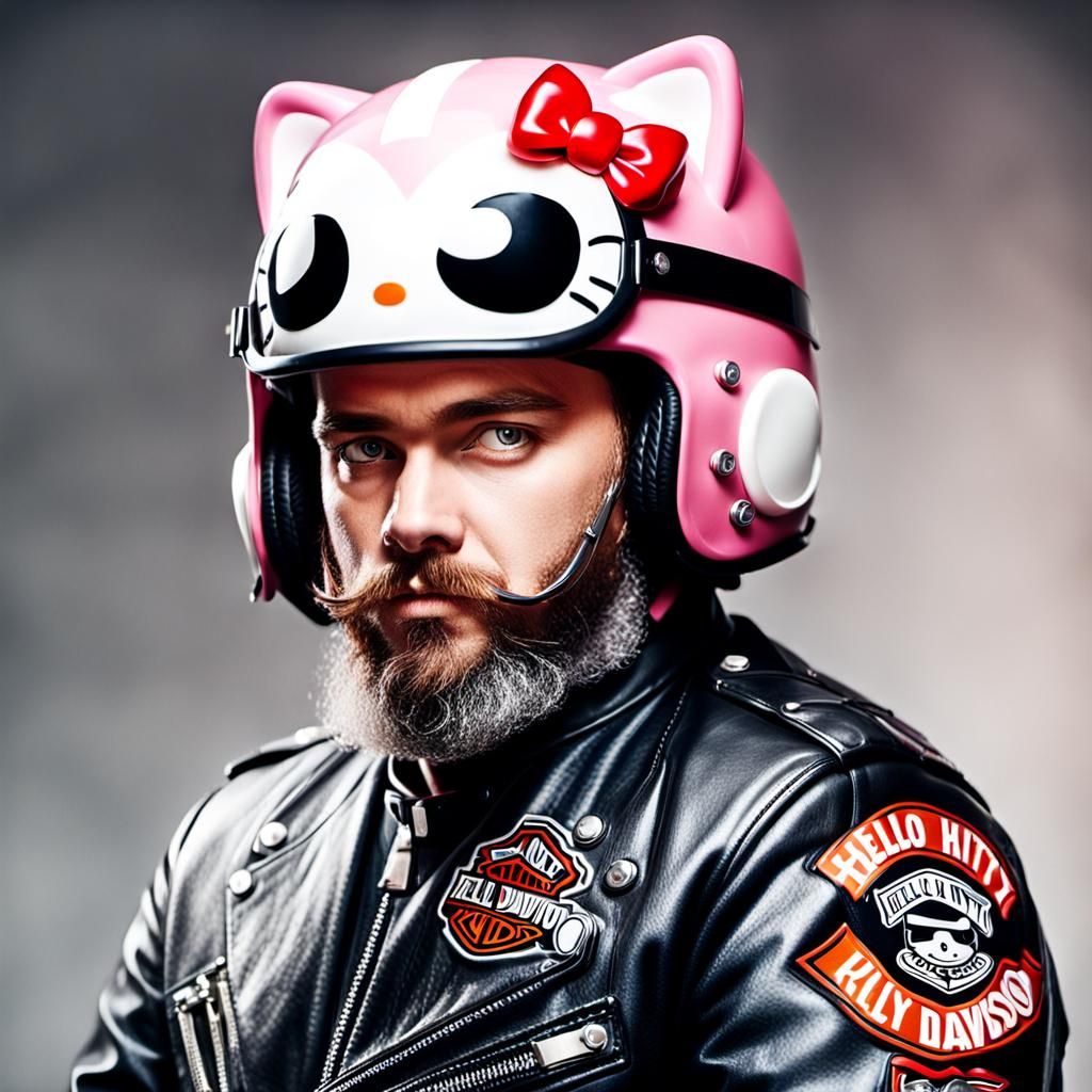 Biker Portrait: Hello Kitty Helmet in Pub