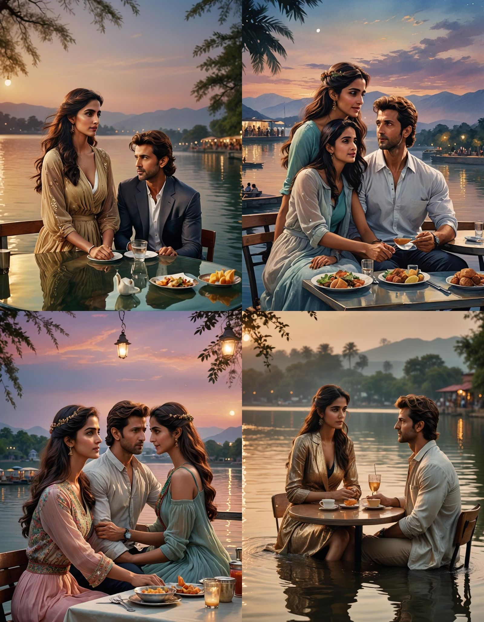 Lakeside Twilight Romance: A Hyperrealistic Scene