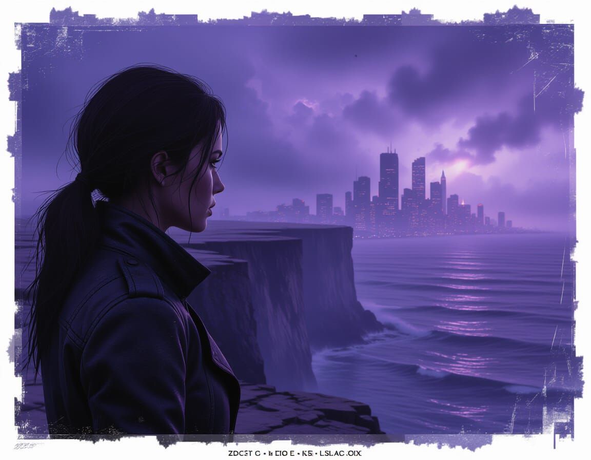 Woman Gazing at Desolate Sea on Crumbling Cliffside