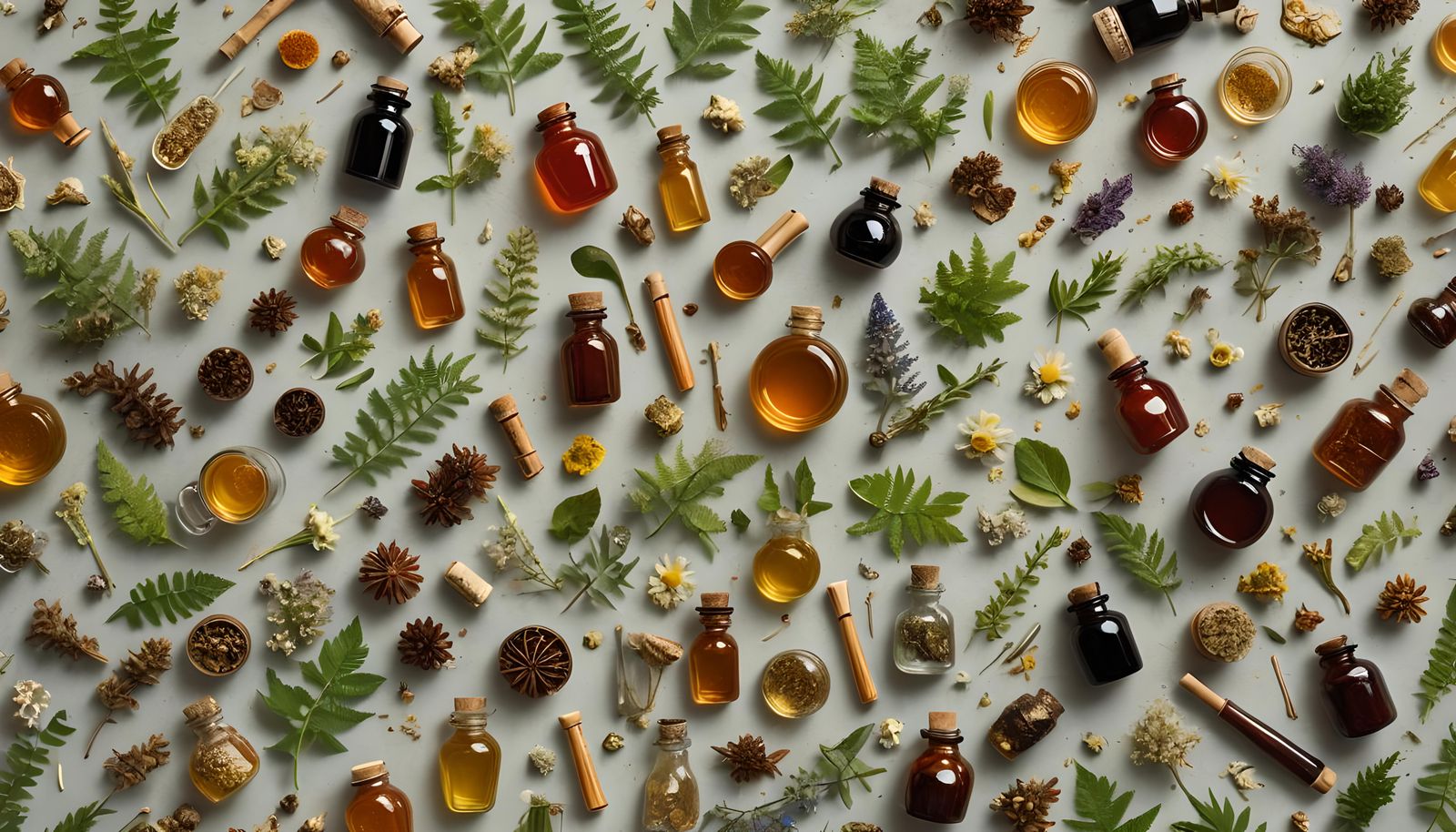 Apothecary Still Life with Herbal Remedies and Honey
