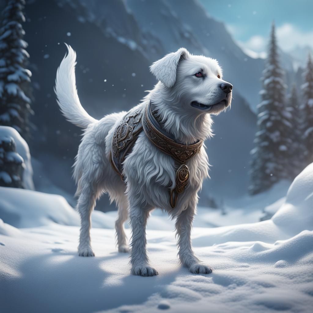 Snow Dog Fantasy Concept Art in 8K