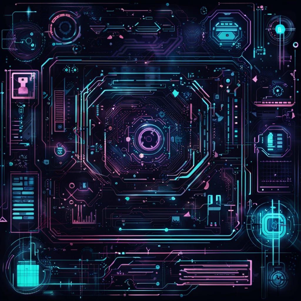 Futuristic Tech Art with Geometric Shapes