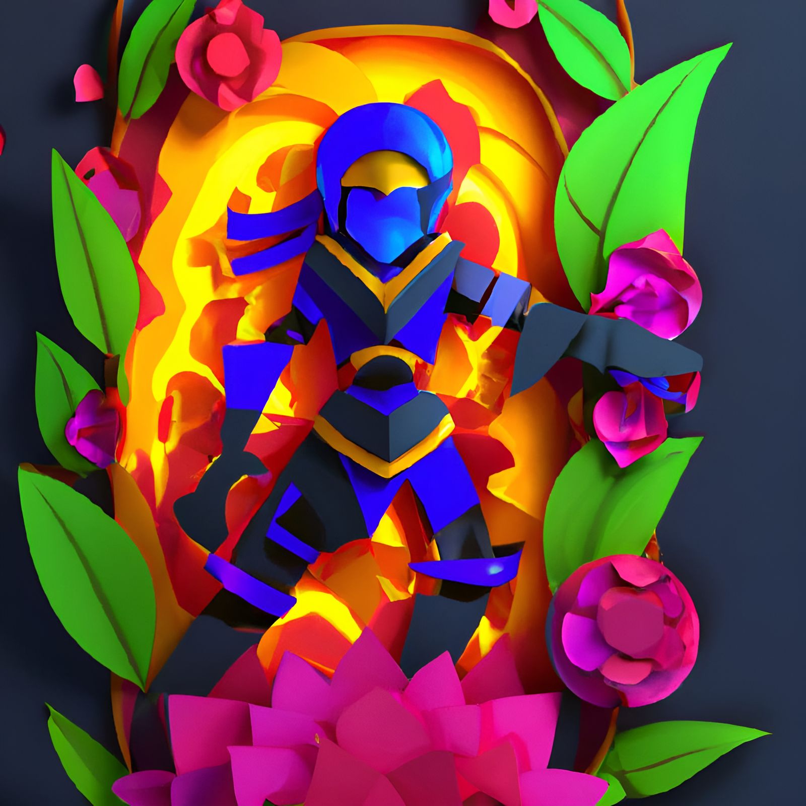 Papercut Anime Cyberpunk Hero in Studio Lighting