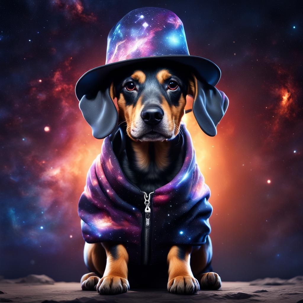Dog in Galaxy Coat: Detailed Fantasy Art