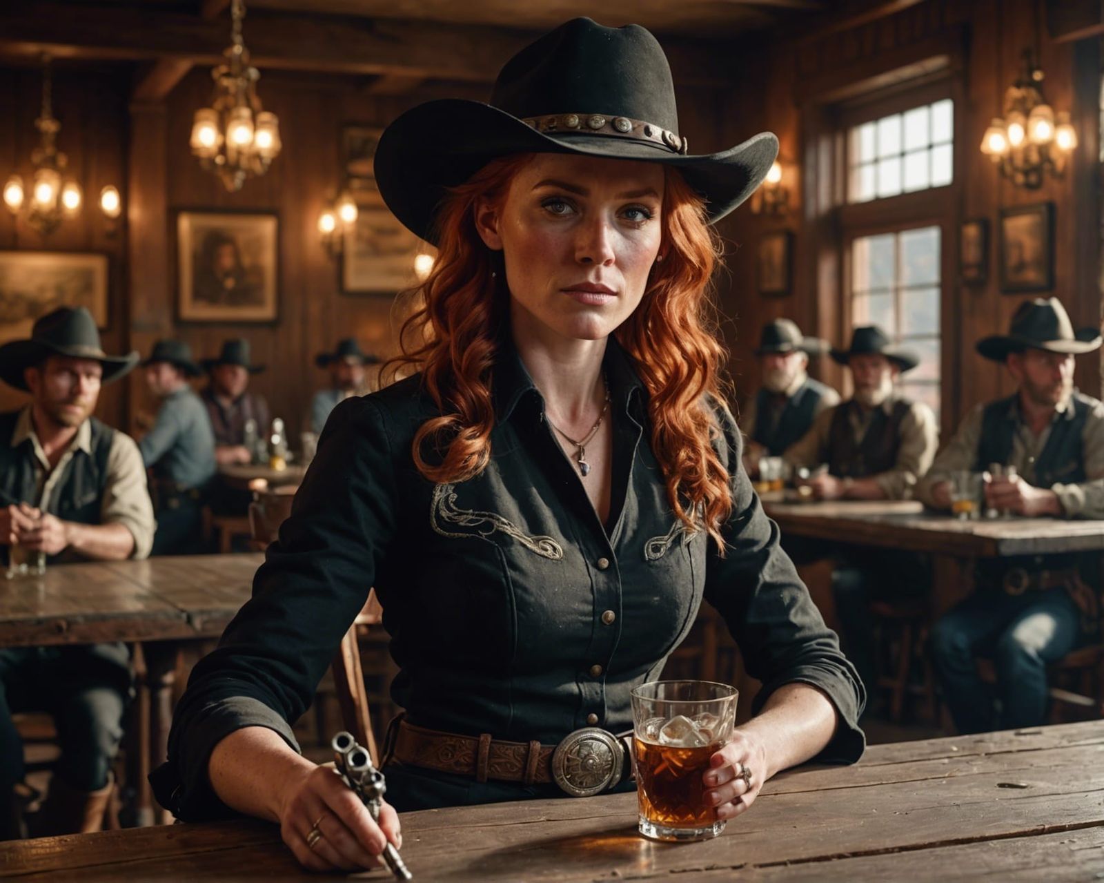 Fiery Haired Cowboy in a Western Tavern