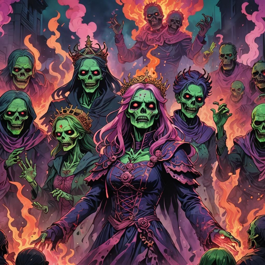 Surreal Anime Zombie Queens Burning Effigy