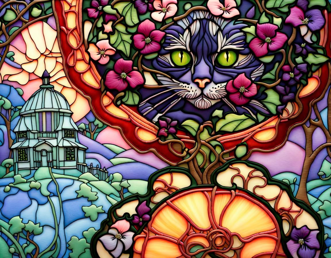 Art Nouveau Garden with Violets and Apples