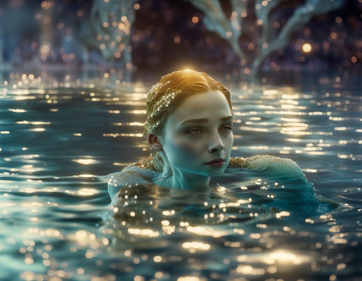 Enchanting Mermaid in Moonlight, Art Nouveau Style