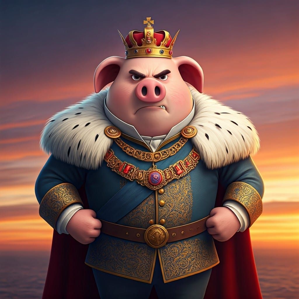 Angry Pig King in Royal Outfit, 3D Digital Art