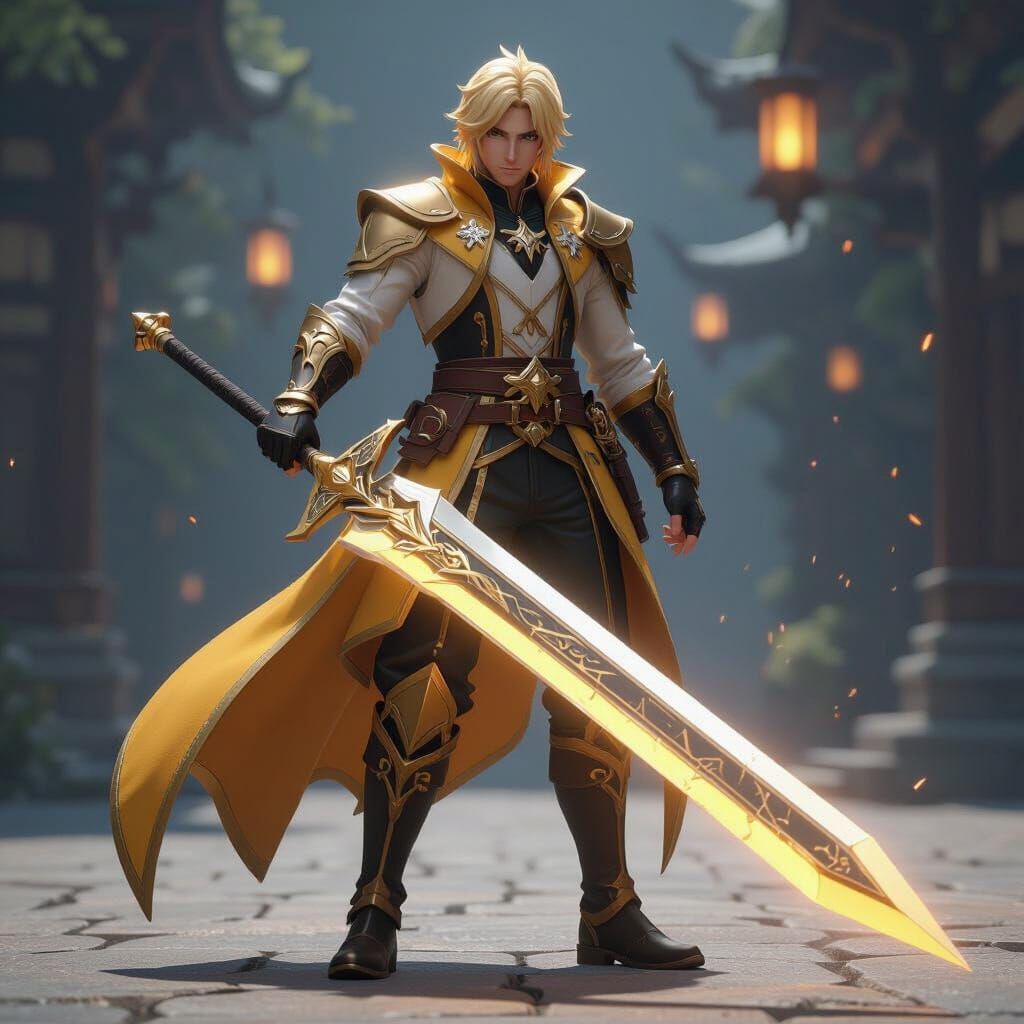 Jaune Arc with Greatsword: 3D Game Cinematic Render