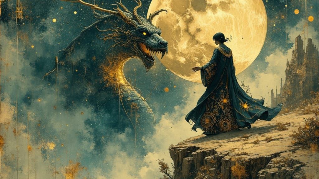 Ethereal Dragon Conjuration in Fantasy Style