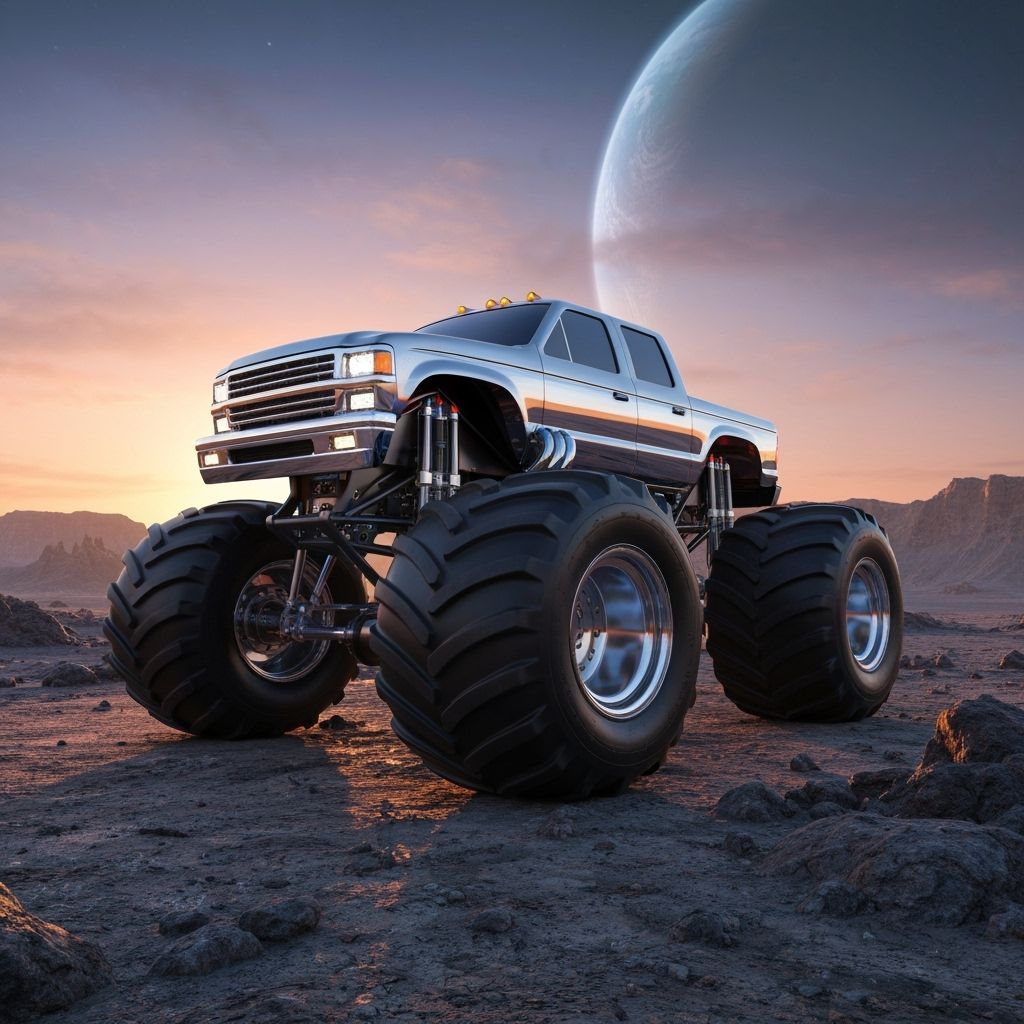 Monster Truck Conquers Alien Planet in Hyperrealistic Render...