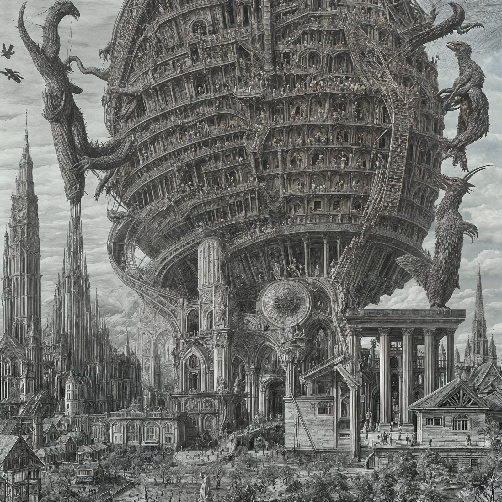 Surreal Cityscape with Alien Creatures in Leonardo da Vinci ...